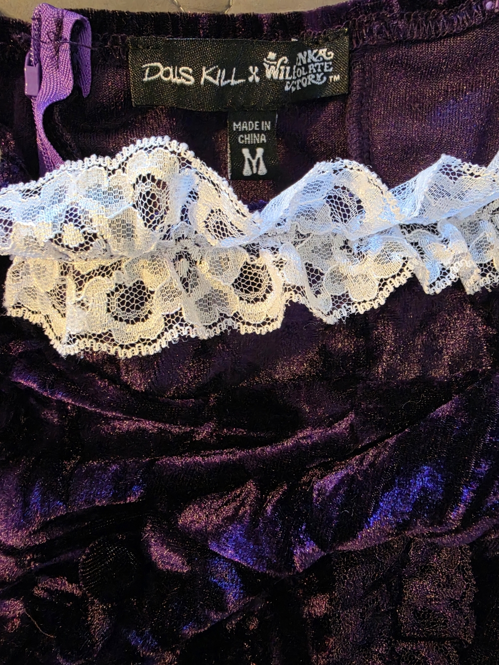 Dolls Kill x Willy Wonka Candy Purple Velvet Gothic Lolita Dress - Picture 3 of 3